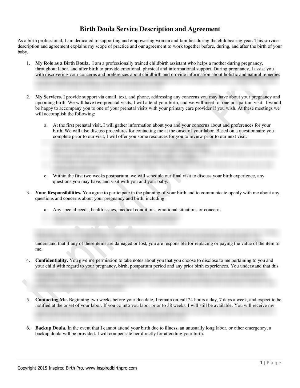Printable Doula Contract Template Printable World Holiday